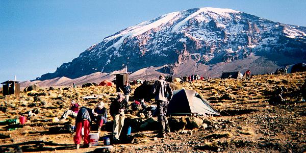 View of the southern icefields of Kilimanjaro from the Karanga camp at 3961m