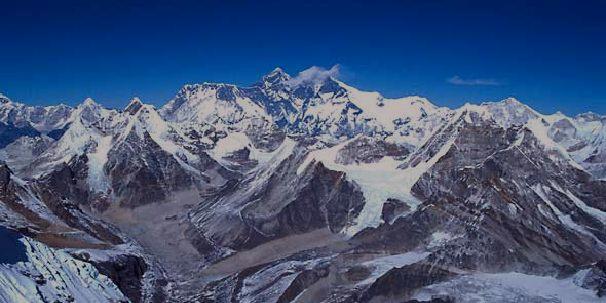 View from the summit of Mera Peak into the Khumbu & to Mount Everest.