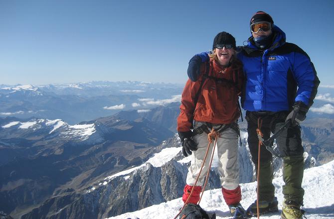 Jo & Jonathan on the summit of Mont Blanc 4810m, having climbed via the Gouter Route.