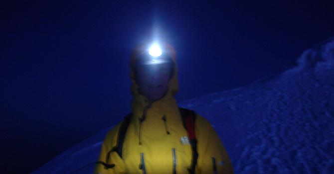 Climber setting out in the dark for Mont Blanc