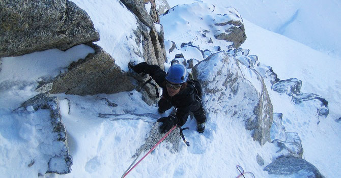 High on the Chere Couloir