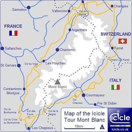 Map of the Icicle Tour Mont Blanc