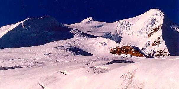 Mera Peak on the right, as viewed from the Base Camp at the glacier snout.