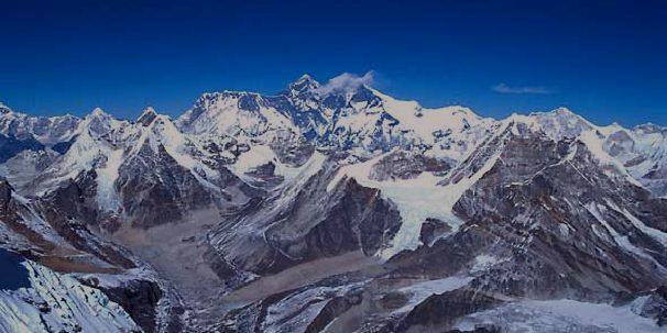 View from the summit of Mera Peak into the Khumbu & to Mount Everest.