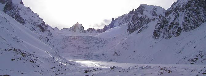 Photo: view up the Vallee Blanche icefall from beneath the Requin hut