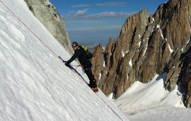 Climbing on Pointe des Amethystes, Argentiere glacier basin