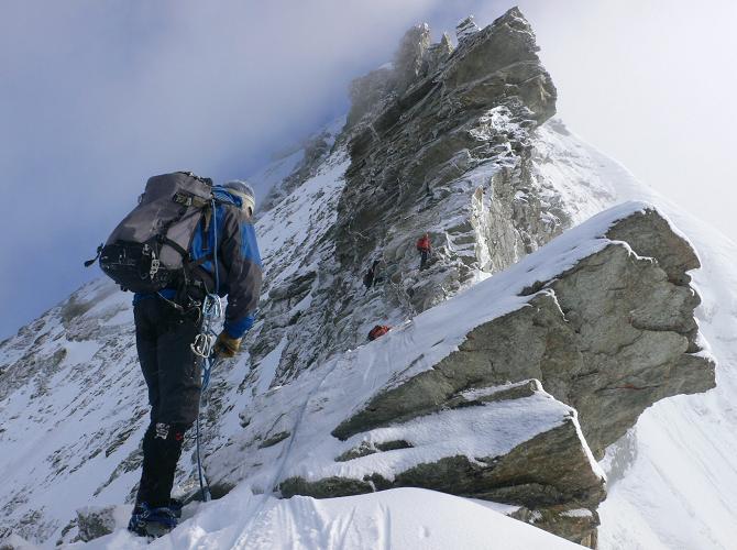 Ascending a very iced up Dent Blanche