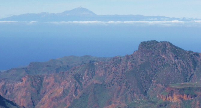 Looking across to Mt Teide on Tenerife from Tejada on Gran Canaria
