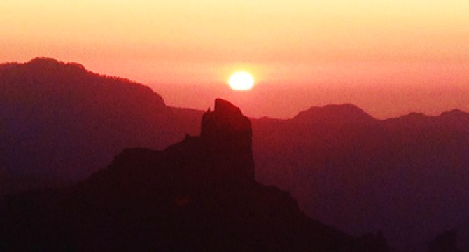 Sunset over Roque Nublo on Gran Canaria