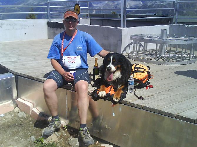 Kingsley resting at the finish with Maximus