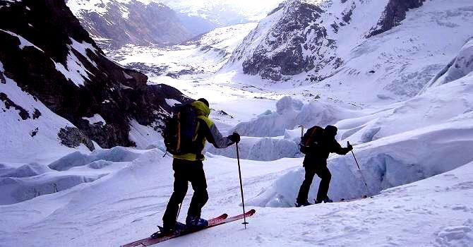 Skiing on the glacier below the Matterhorn