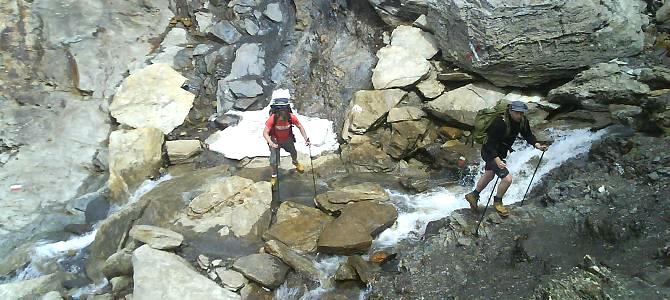 Stream crossing near the Croix du Bonhomme refuge on the TMB